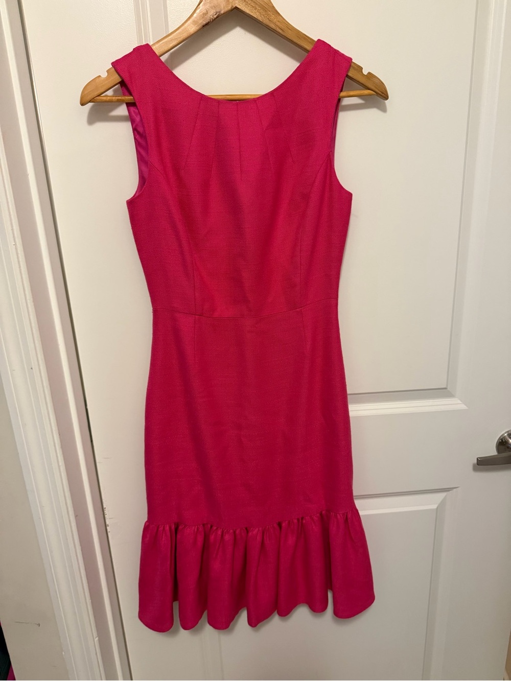 kate spade Hot Pink Sleeveless Ruffle-Hem Sheath Dress. See measurements.